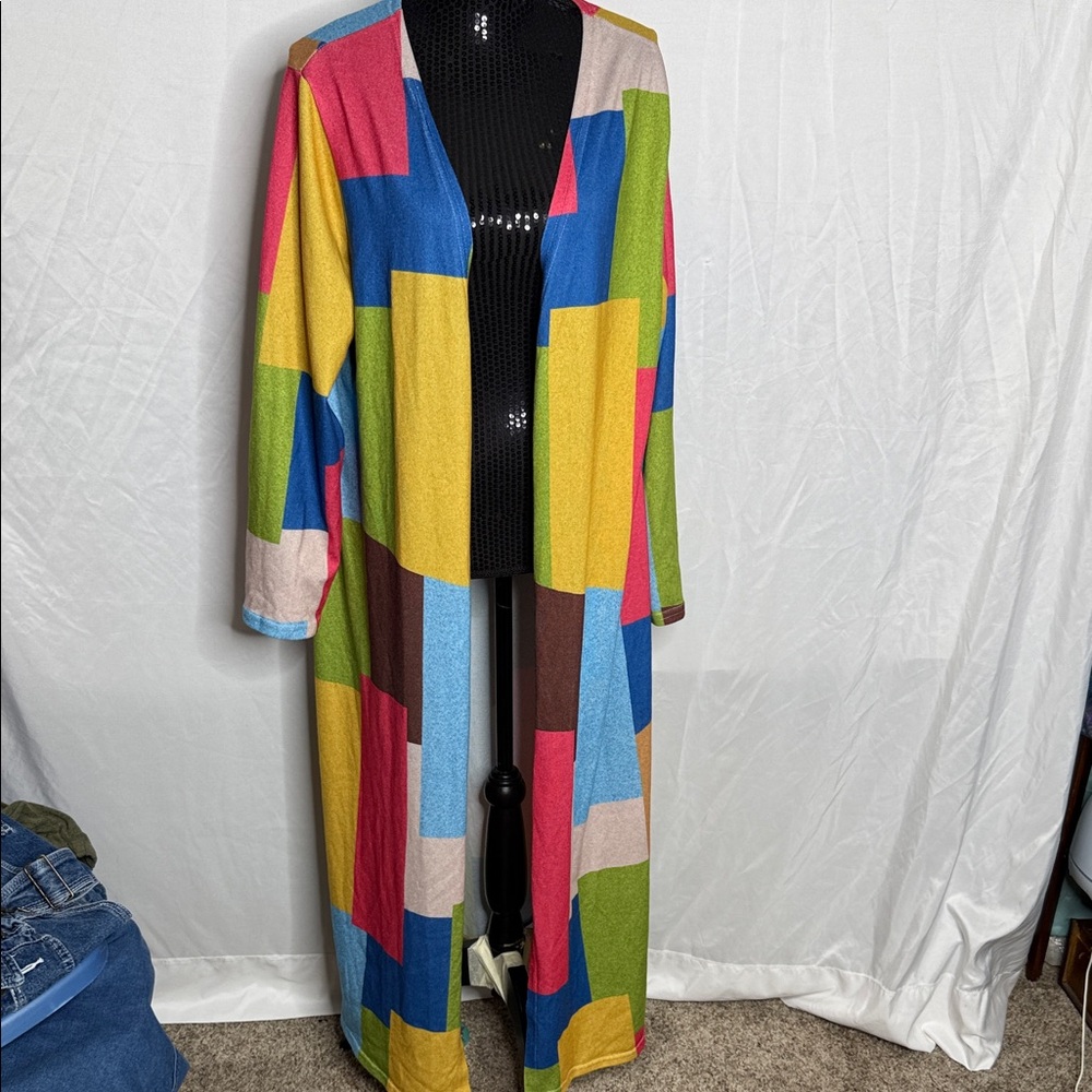 Colorblock Long Open-Front Women's Sweater Cardigan